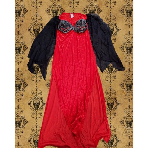 Rubies Wicked Vampire Costume Dress Red Velvet Vinyl Chest Black Silk Size M - Picture 1 of 9